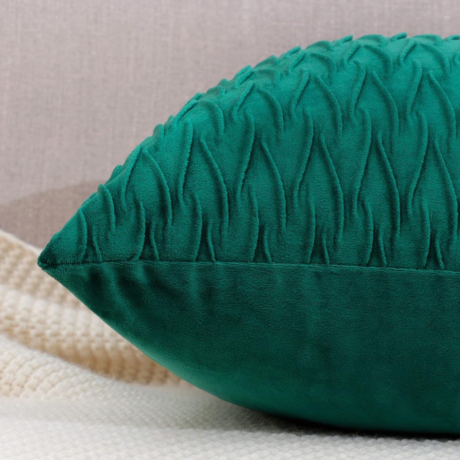 Set of 2 Super Soft Velvet Decorative Throw Pillow Covers 24X24 Inch Green Squar