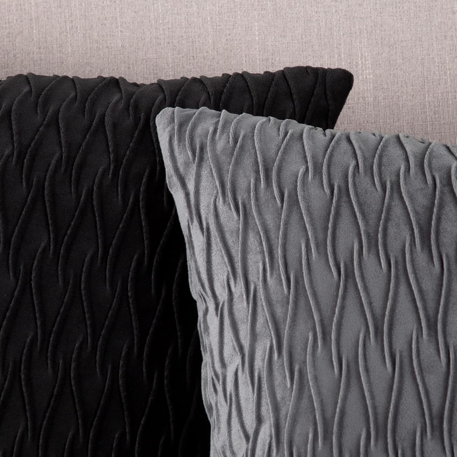 Set of 2 Super Soft Velvet Decorative Throw Pillow Covers 24X24 Inch Grey Square