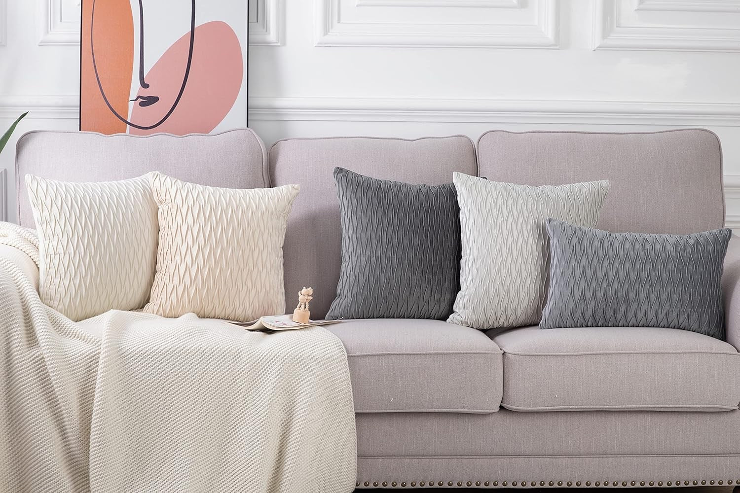 Set of 2 Super Soft Velvet Decorative Throw Pillow Covers 24X24 Inch Grey Square