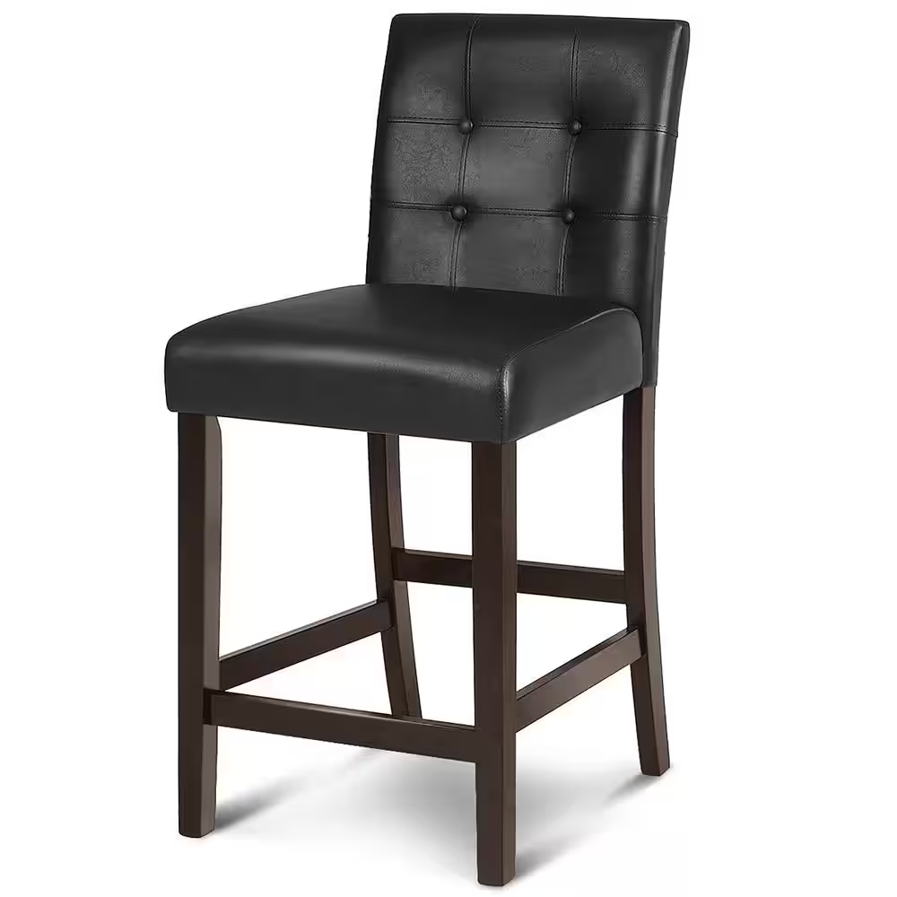 Set of 4-Bar Stools 25 In. Counter Height Barstool Pub Chair Rubber Wood Black