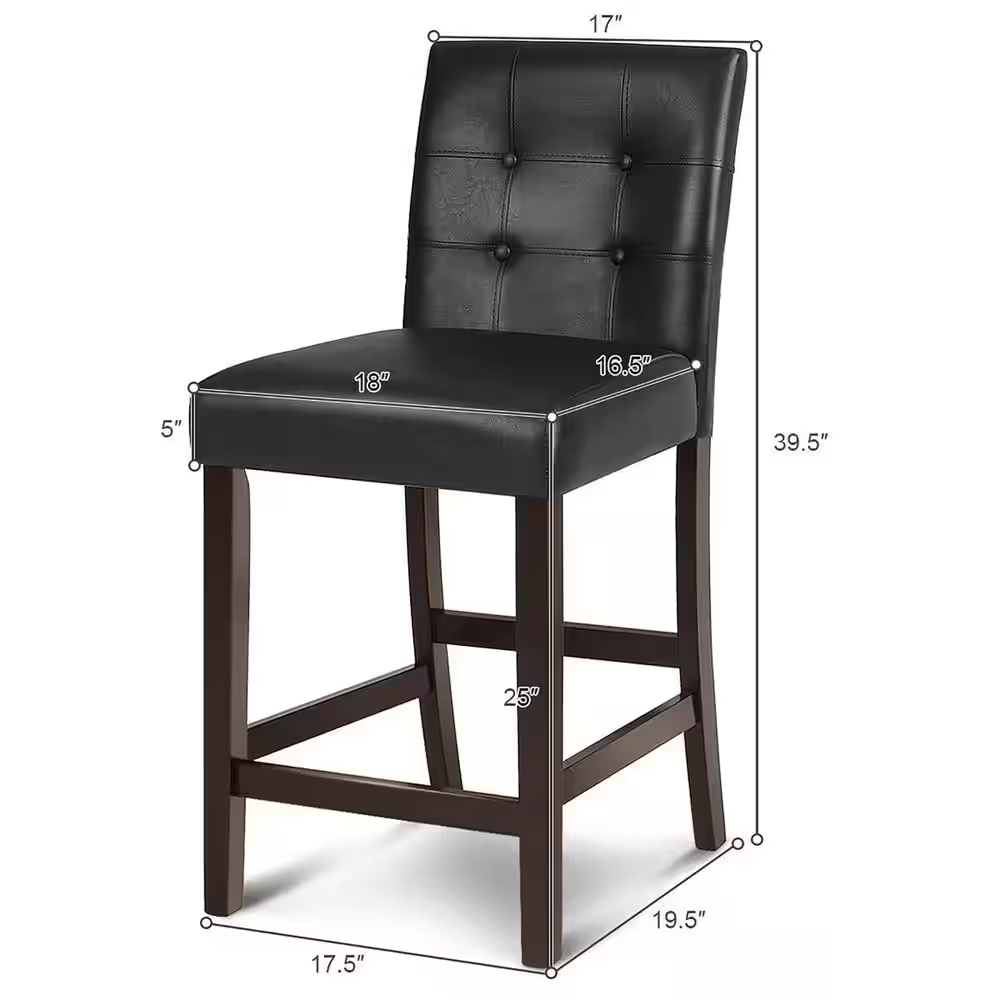 Set of 4-Bar Stools 25 In. Counter Height Barstool Pub Chair Rubber Wood Black