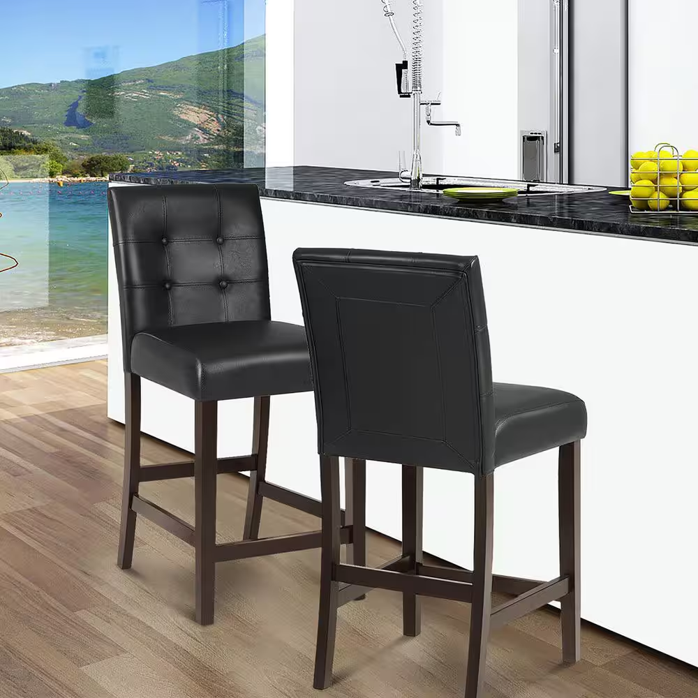 Set of 4-Bar Stools 25 In. Counter Height Barstool Pub Chair Rubber Wood Black