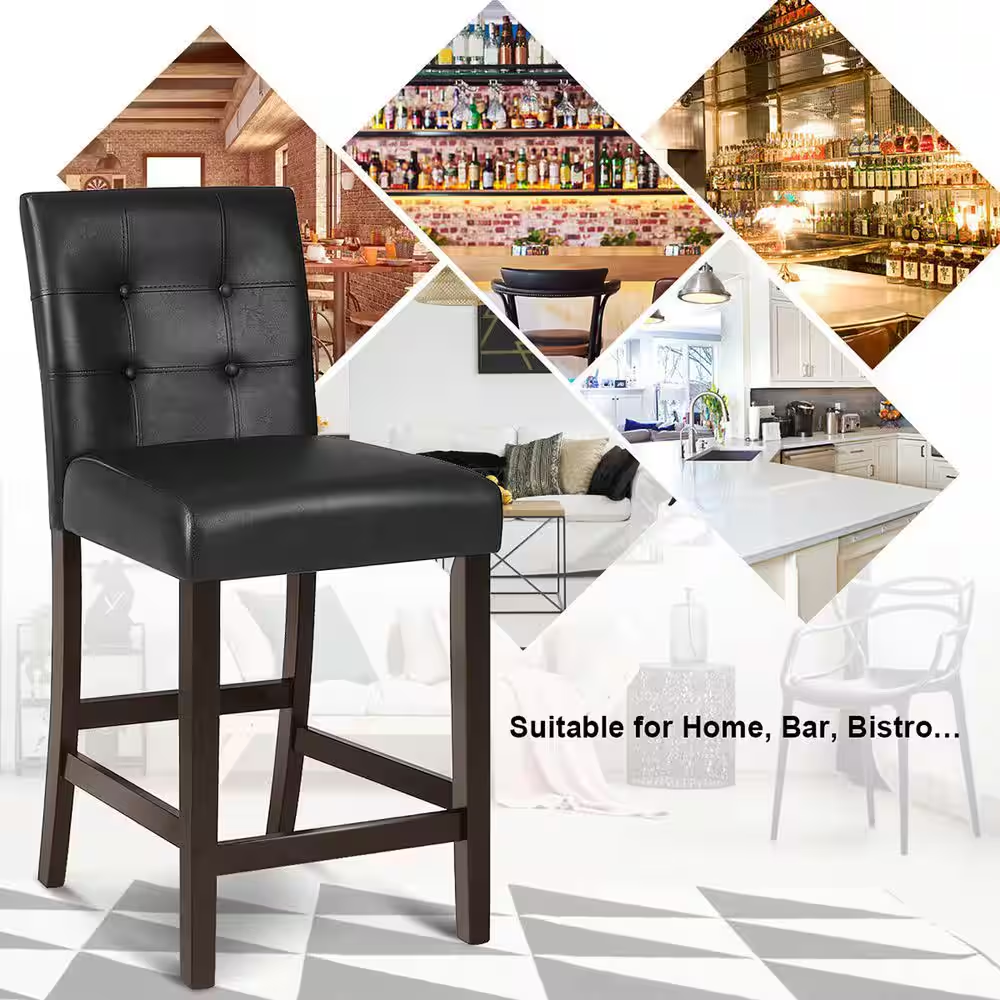 Set of 4-Bar Stools 25 In. Counter Height Barstool Pub Chair Rubber Wood Black