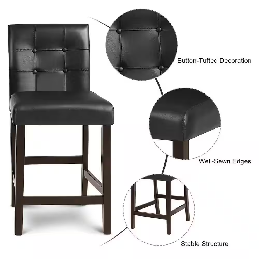 Set of 4-Bar Stools 25 In. Counter Height Barstool Pub Chair Rubber Wood Black