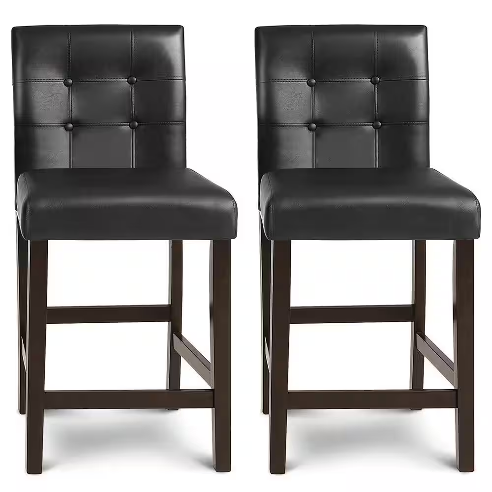 Set of 4-Bar Stools 25 In. Counter Height Barstool Pub Chair Rubber Wood Black