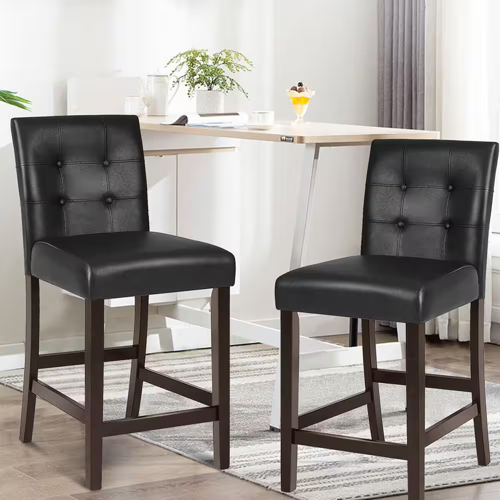 Set of 4-Bar Stools 25 In. Counter Height Barstool Pub Chair Rubber Wood Black