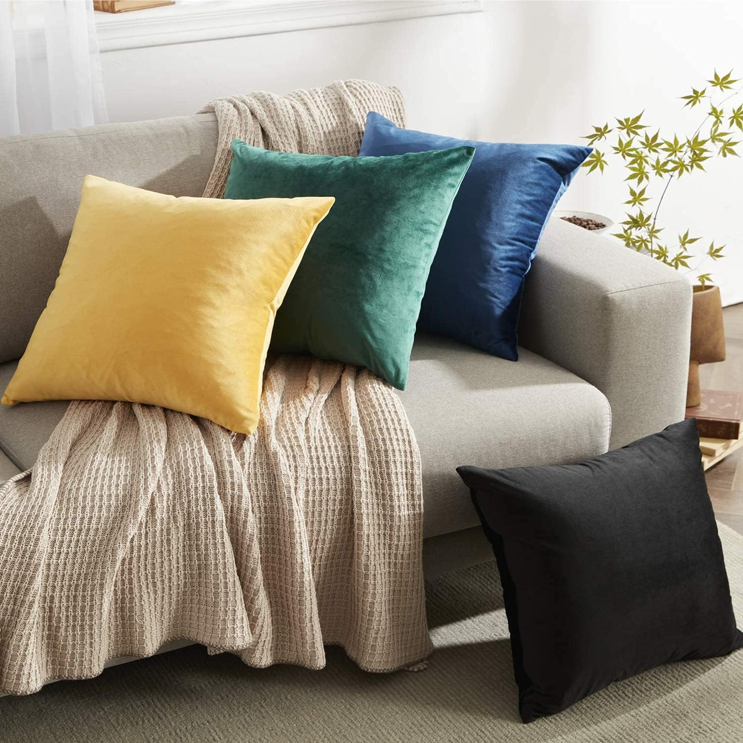 Soft Velvet Throw Pillow Covers 18 X 18, Pack of 2 Decorative Solid Square Cushi