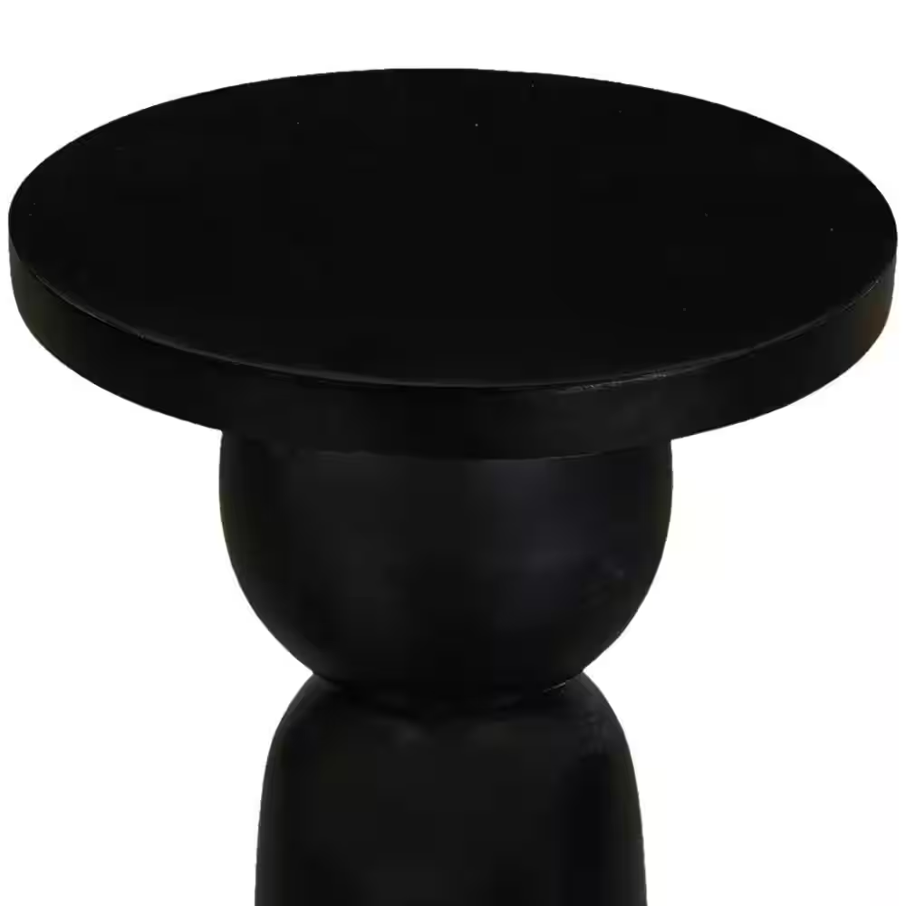 Tia 12 In. Matte Black round Mango Wood Side End Table with Turned Pedestal Base
