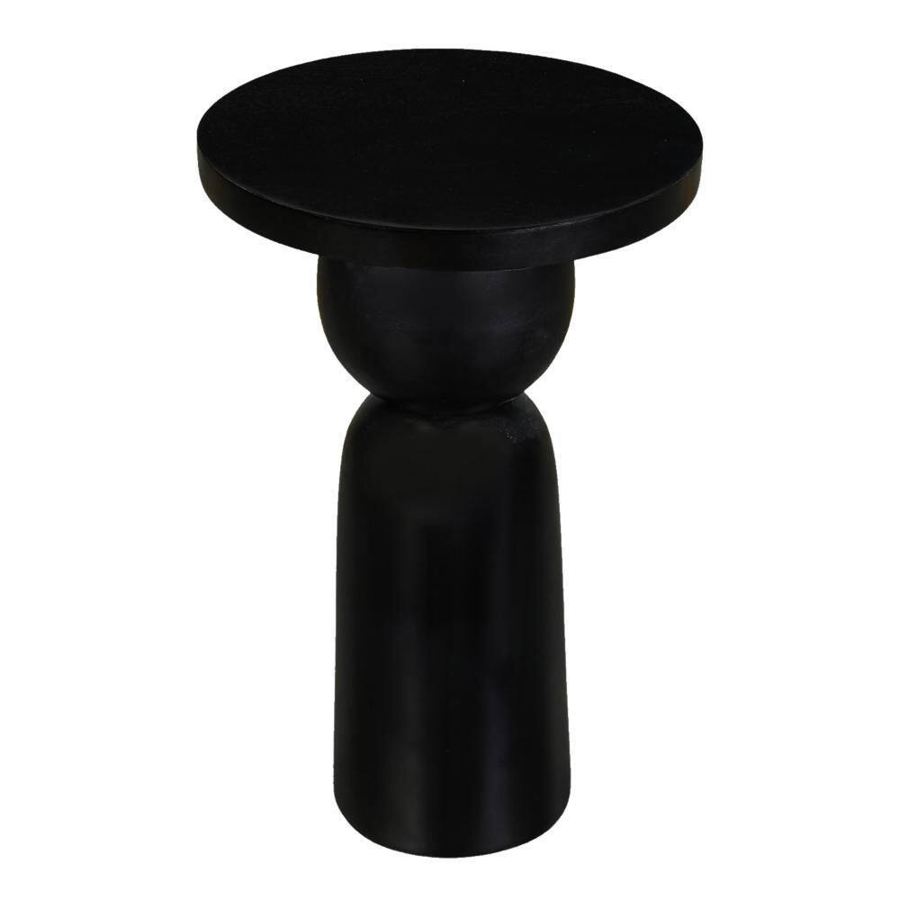 Tia 12 In. Matte Black round Mango Wood Side End Table with Turned Pedestal Base