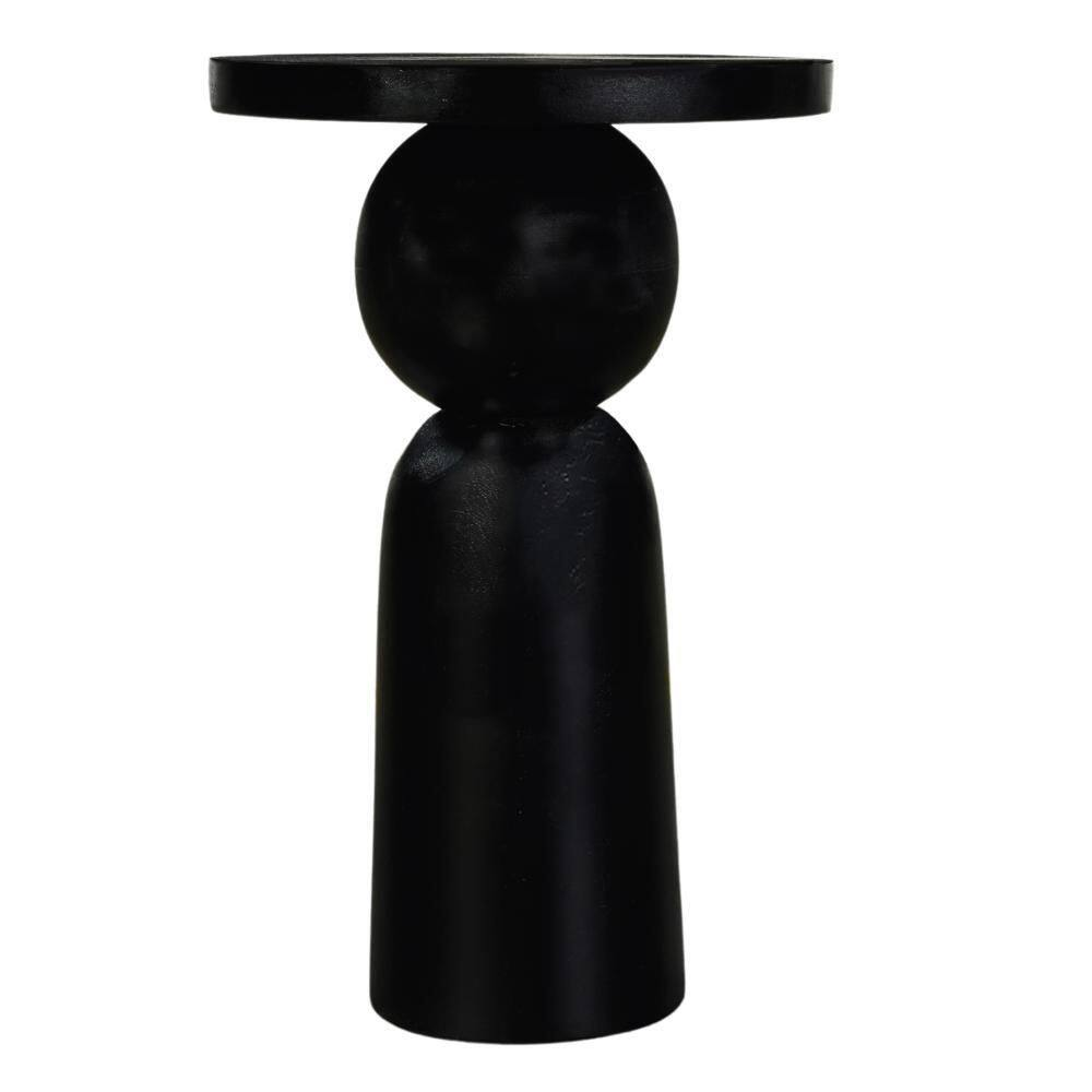Tia 12 In. Matte Black round Mango Wood Side End Table with Turned Pedestal Base