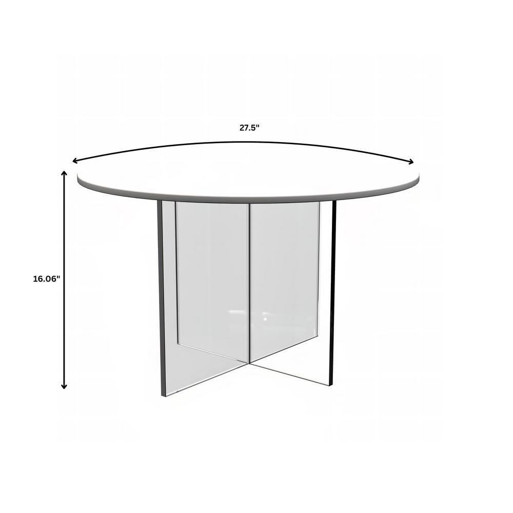 Valore 28 In. White round MDF Coffee Table with Acrylic Cross Legs
