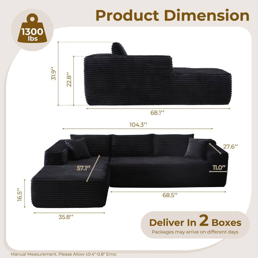 VIVI 104 In. Wide Arm 2-Piece Morden Corduroy Fabric L-Shape Modular Sectional S