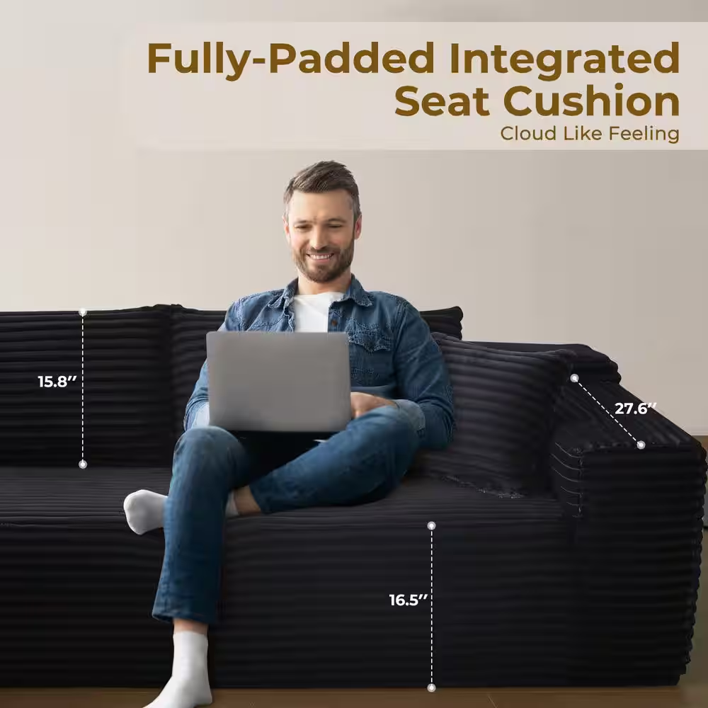 VIVI 104 In. Wide Arm 2-Piece Morden Corduroy Fabric L-Shape Modular Sectional S