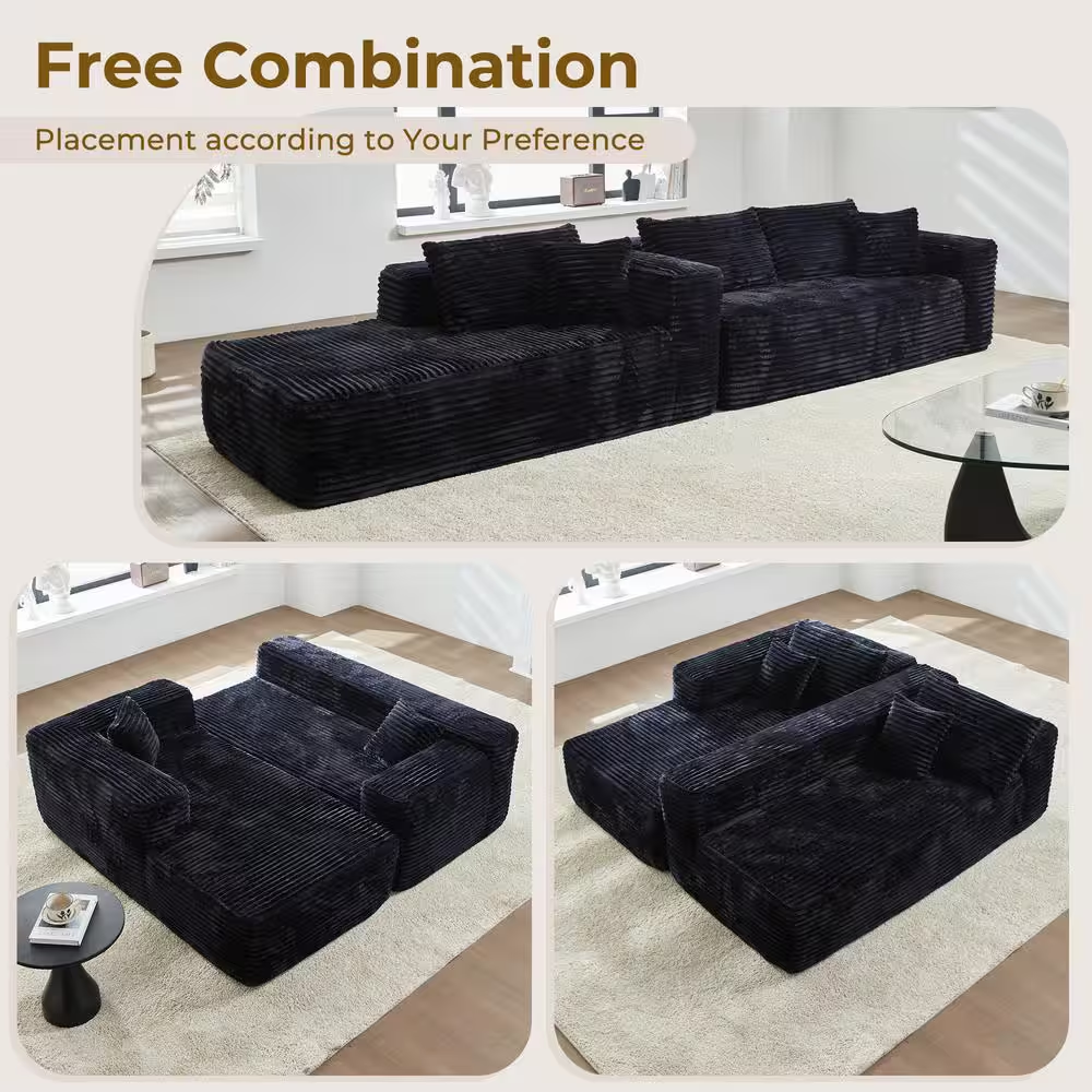 VIVI 104 In. Wide Arm 2-Piece Morden Corduroy Fabric L-Shape Modular Sectional S