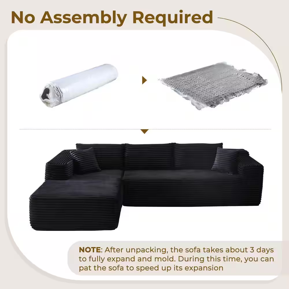 VIVI 104 In. Wide Arm 2-Piece Morden Corduroy Fabric L-Shape Modular Sectional S
