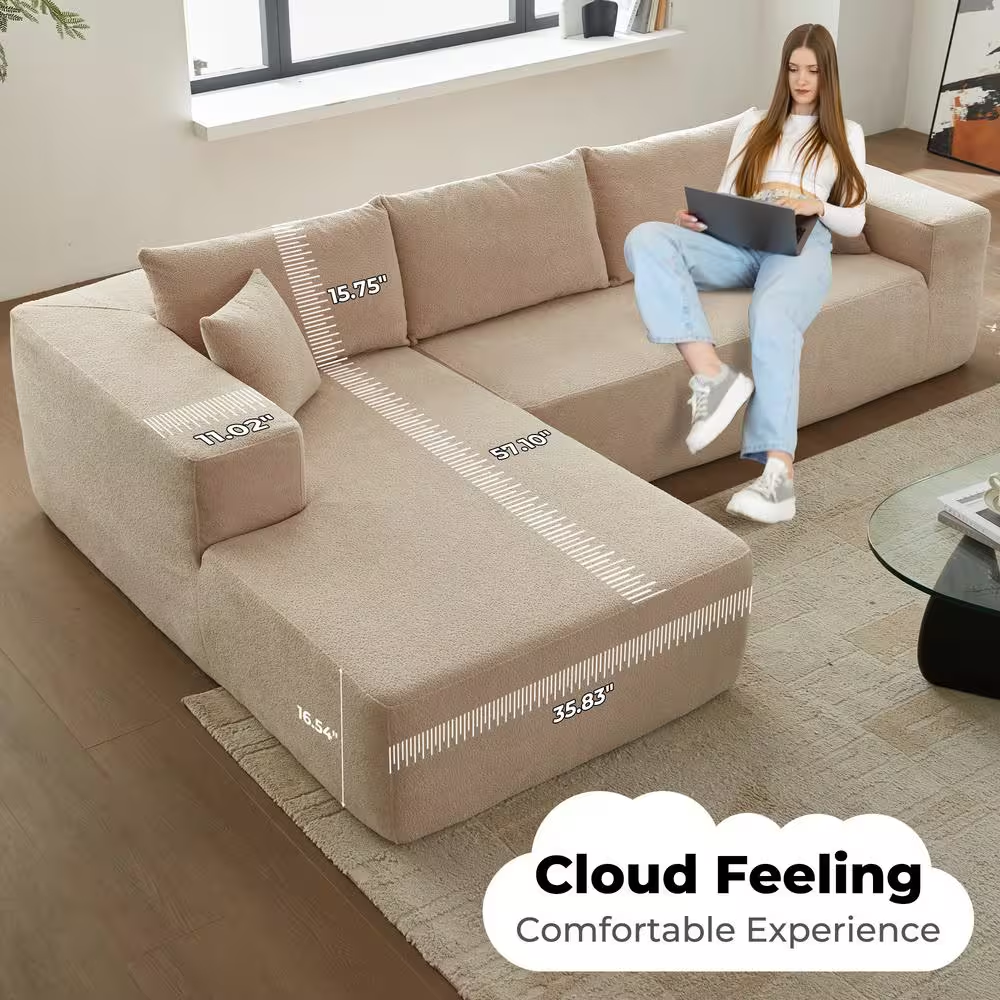 VIVI 104 In. Wide Arm 2-Piece Morden Corduroy Fabric L-Shape Modular Sectional S