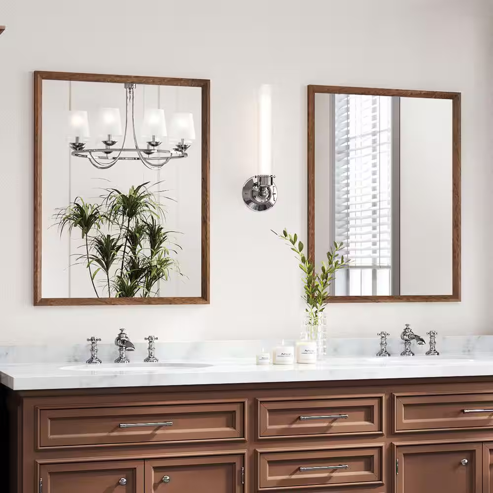 Walnut 40 In. W X 36 In. H Anti-Rust Farmhouse Rectangle Wall Mounted Framed Mir