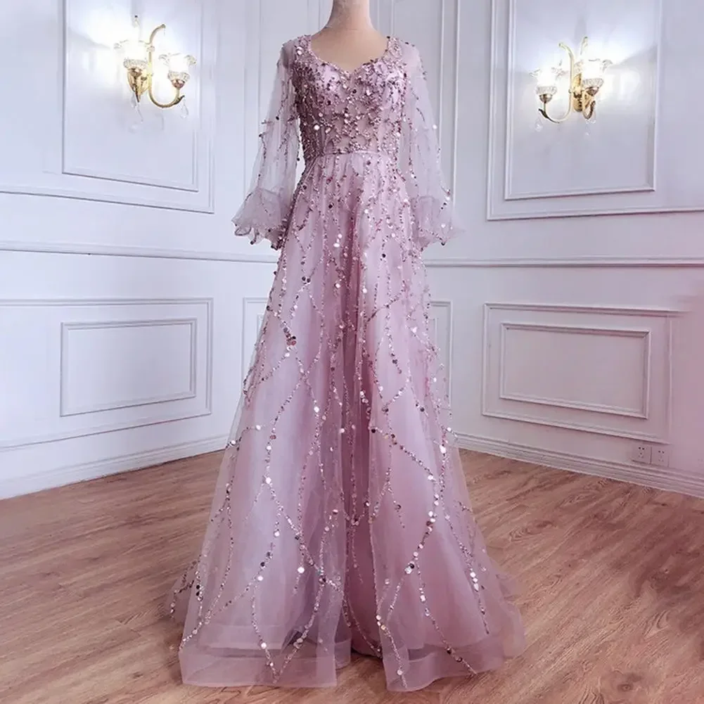 BWQ Vinatge Evening Party Long Dresses Sequin Women A-Line Princess Dress Lanter