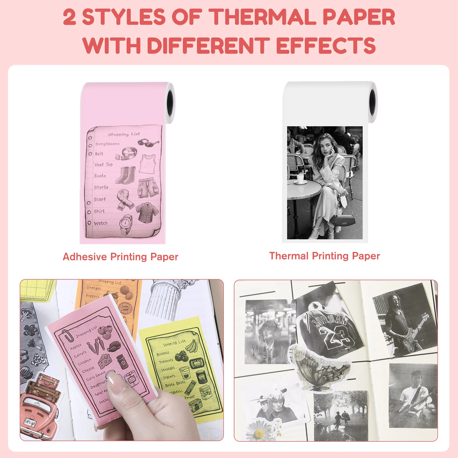 Thermal Mini Printer with Thermal Paper and Stickers, Bluetooth Portable Pocket.