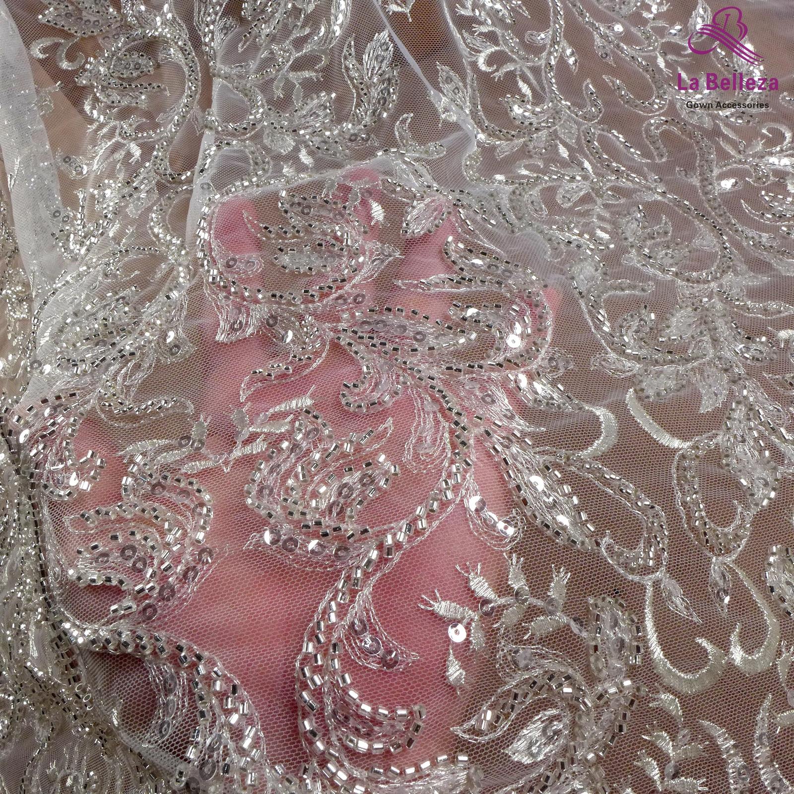 2021 Bridal Lace Fabric with Heavy Beading, 51&