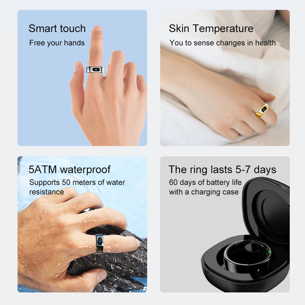 Smart Ring R08 Womens Men Electronic Smartring 5ATM Waterproof Blood Oxygen Pres
