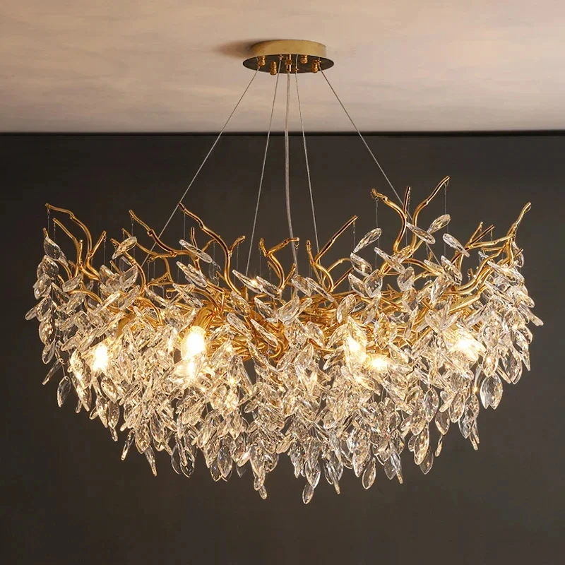 Elegant Gold Crystal LED Chandelier for Living and Dining Room Lighting