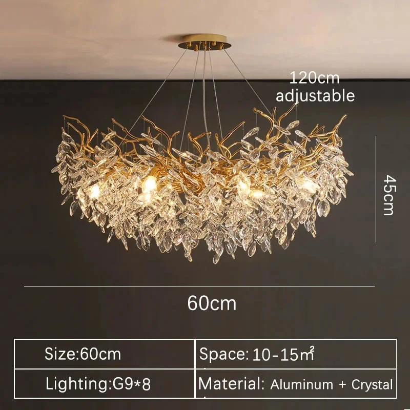 Elegant Gold Crystal LED Chandelier for Living and Dining Room Lighting