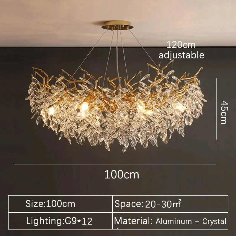 Elegant Gold Crystal LED Chandelier for Living and Dining Room Lighting