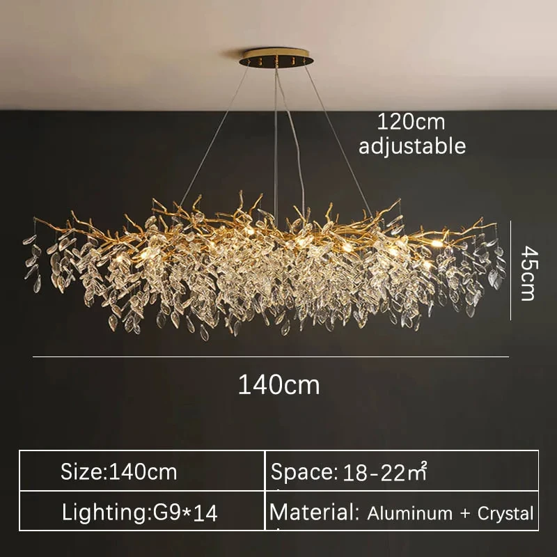Elegant Gold Crystal LED Chandelier for Living and Dining Room Lighting