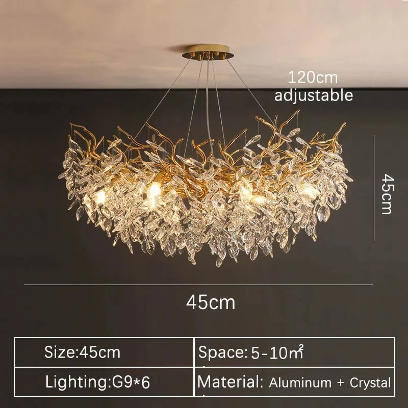 Elegant Gold Crystal LED Chandelier for Living and Dining Room Lighting
