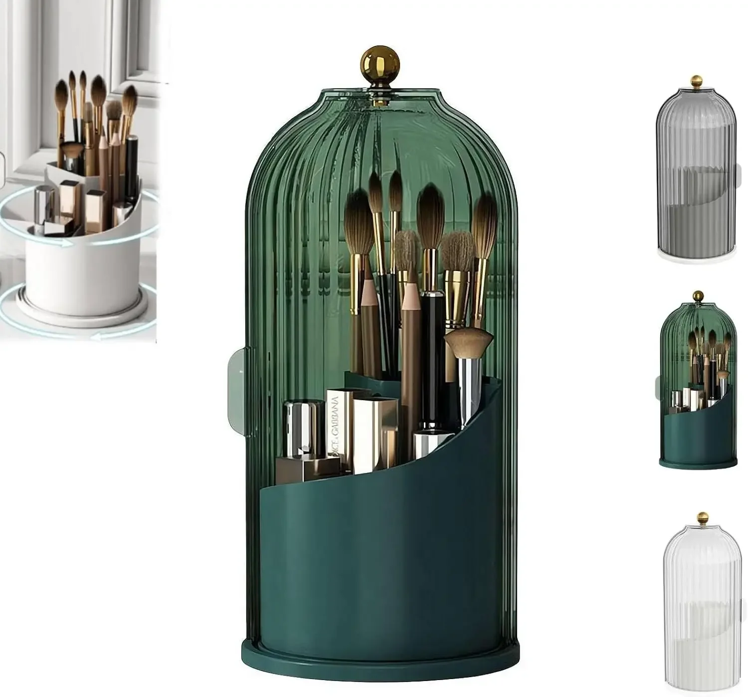 360° Rotating Concealed Toothbrush and Makeup Brush Holder with Sliding Lid