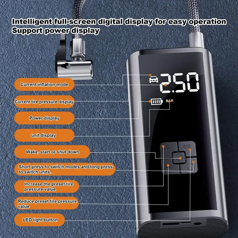 Electric Air Compressor Portable Tire Inflator Digital Automobiles Tire Pump LED