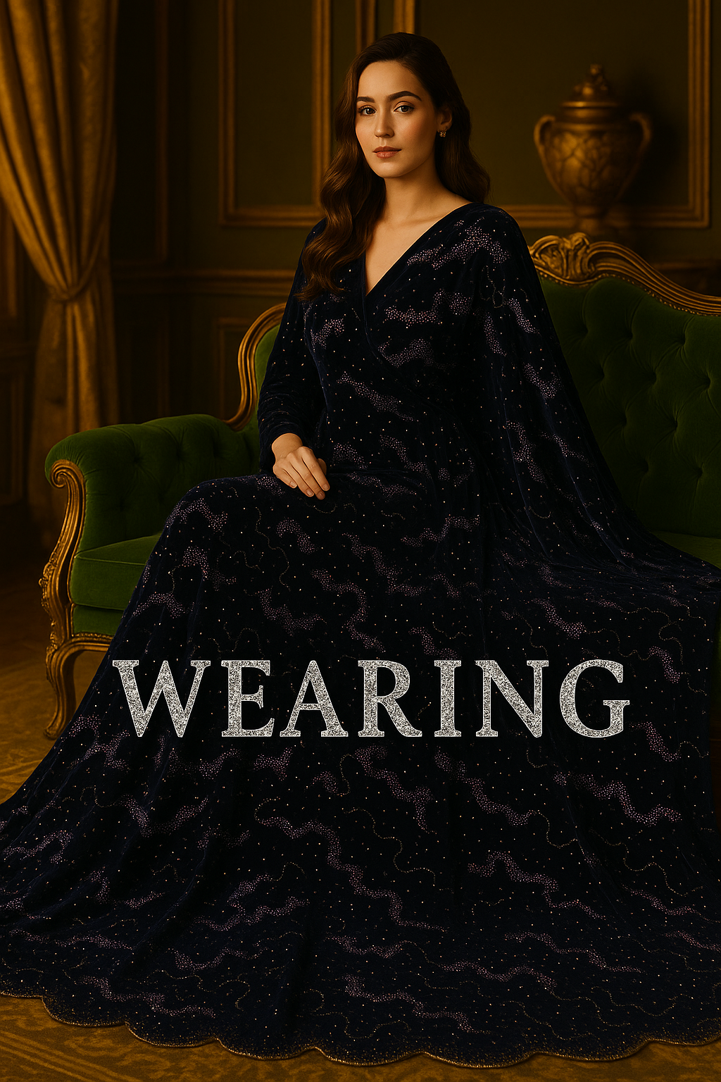 Royal Sapphire Velvet Fabric with Crystal Hand Embellishments – Luxury Collection - Mohammad collection