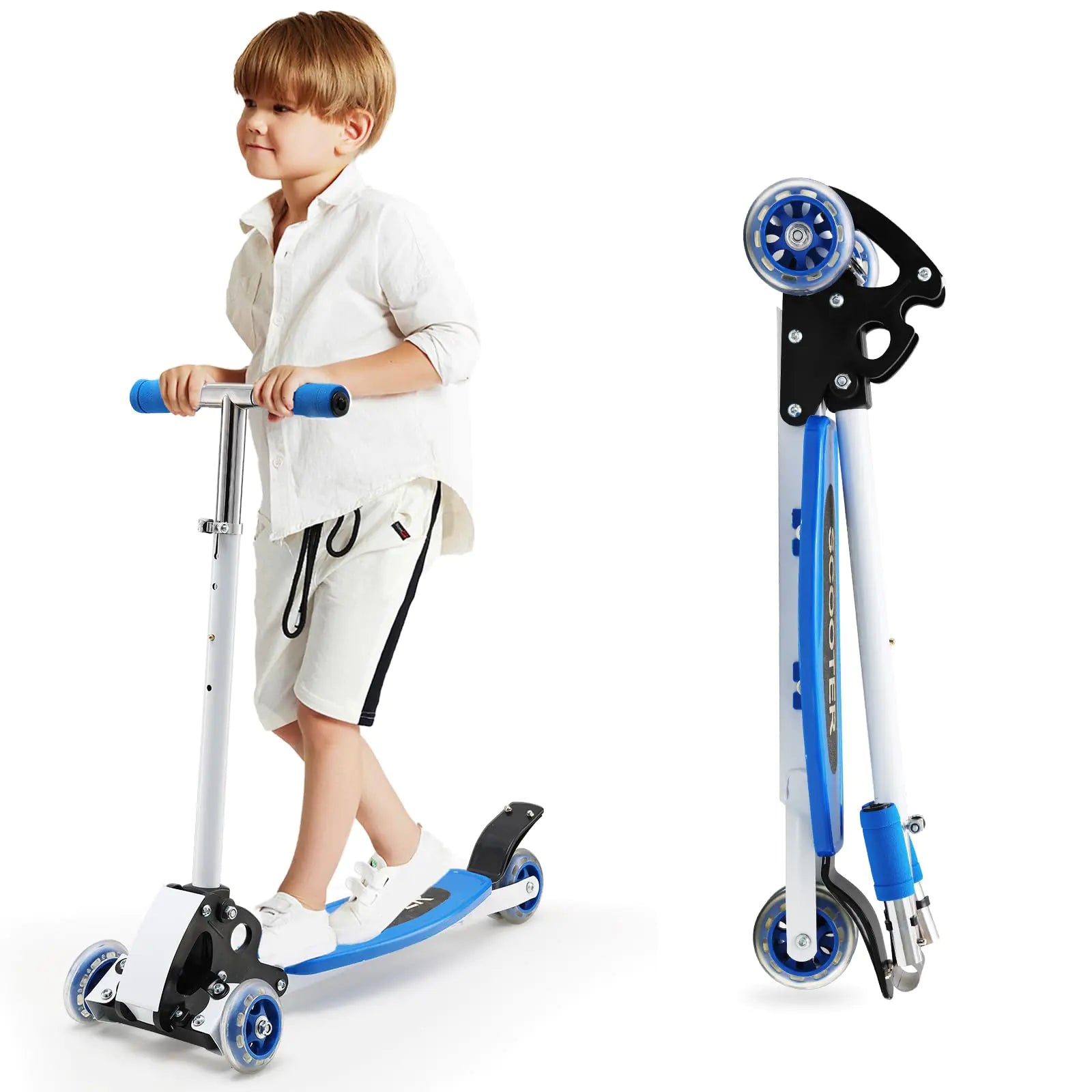 Kids Kick Scooter 3 Wheel Scooter for Kids Ages 8-12 Max Load 240 LBS Foldable Kids Scooter 4 Adjustable Levels Blue - Mohammad collection