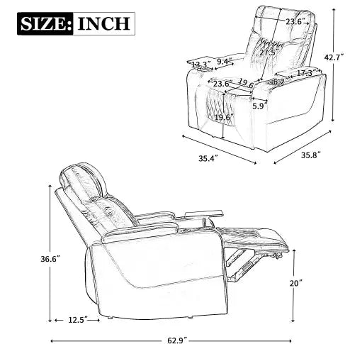 Swivel Tray Power Recliner with USB Port and Cup Holders - Mohammad collection