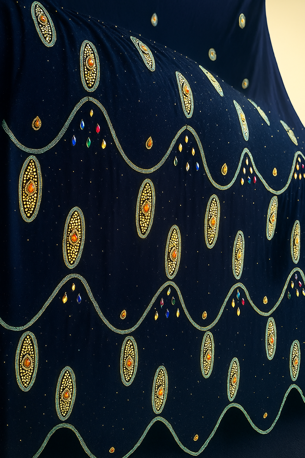 Elegant Navy Blue Chiffon – Beaded Royal Waves - Mohammad collection