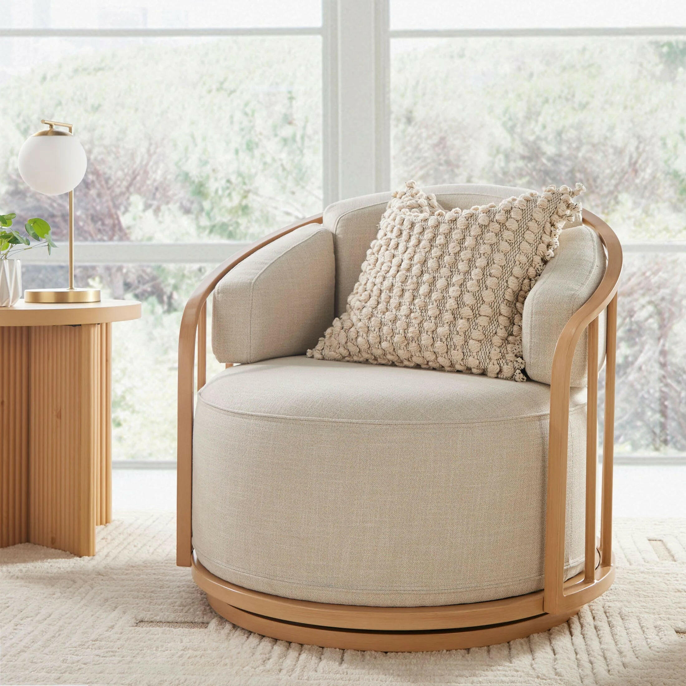 Lillian Swivel Birdcage Accent Chair, Cream Boucle