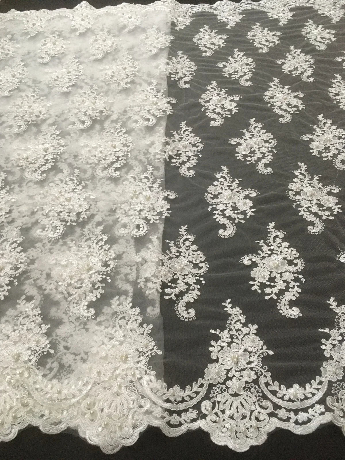 Exquisite African Embroidered Beaded Lace Fabric - High-Quality Nigerian Tulle for Bridal and Special Occasions - 1 Yard