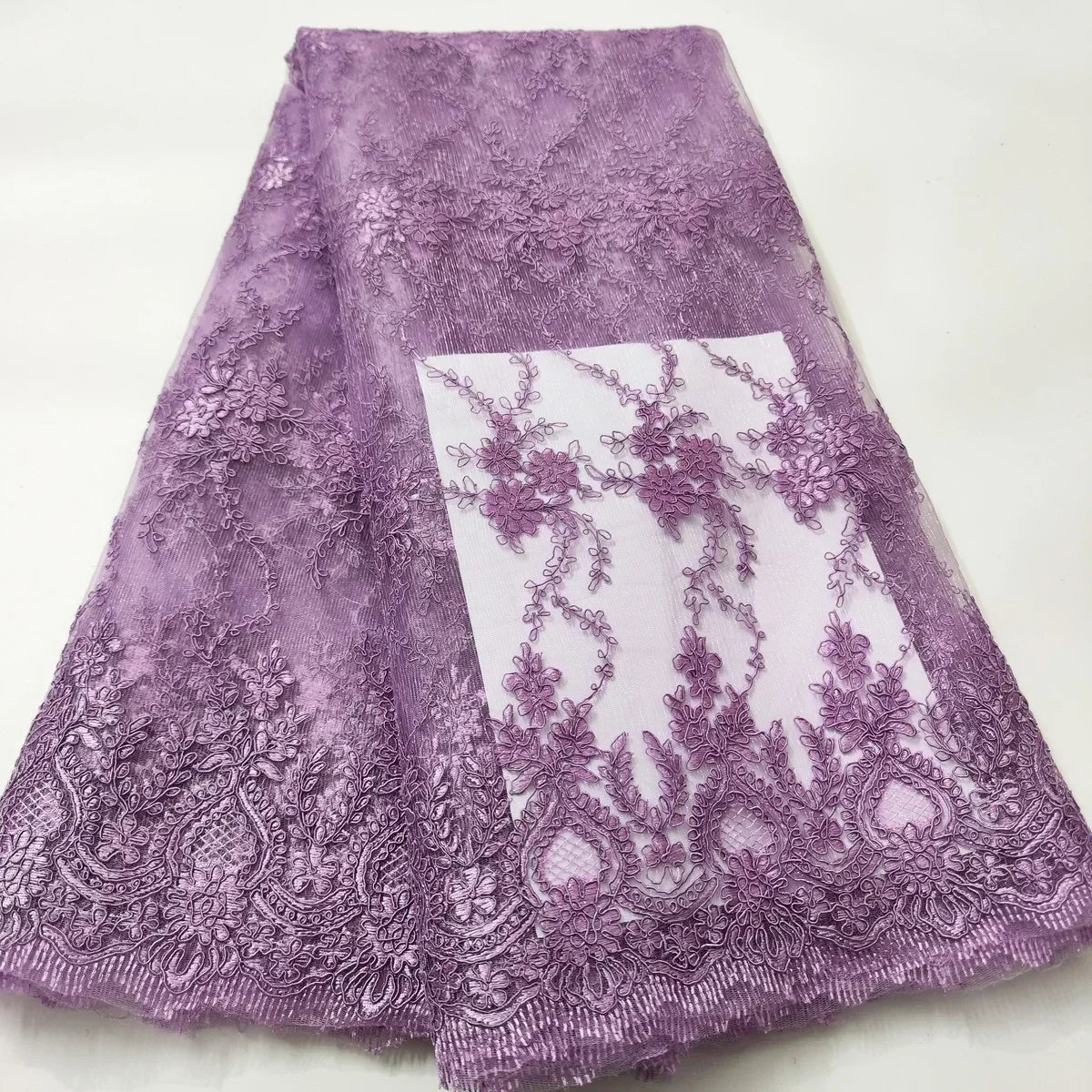 Exquisite African Embroidered Beaded Lace Fabric - High-Quality Nigerian Tulle for Bridal and Special Occasions - 1 Yard