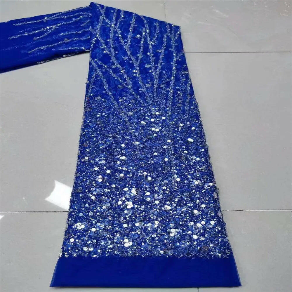 Madison African Lace Fabric 2021 French Heavy Beaded Lace Fabric Nigerian Sequins Embroidery Net Lace Fabrics for Bridal Dress