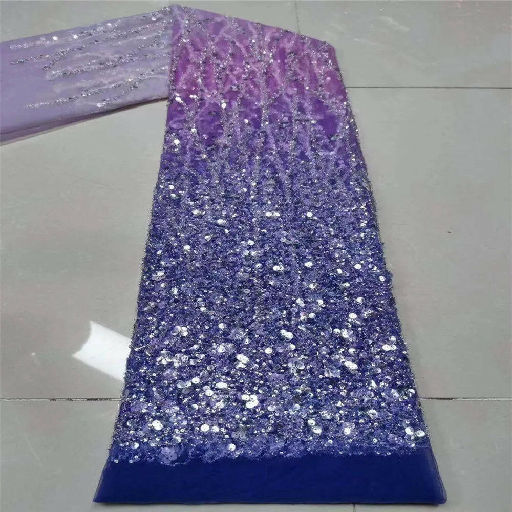 Madison African Lace Fabric 2021 French Heavy Beaded Lace Fabric Nigerian Sequins Embroidery Net Lace Fabrics for Bridal Dress