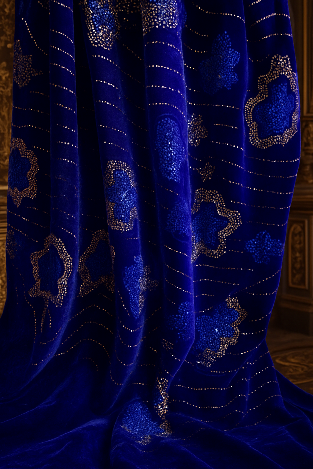 Luxury Velvet Stone Work Fabric 4 Royal Colors |Embellished with Rhinestones for Dresses & Occasions" - Mohammad collection
