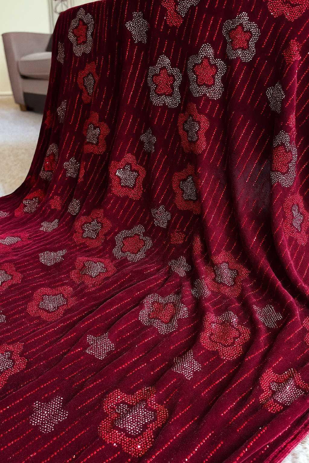 Luxury Velvet Stone Work Fabric 4 Royal Colors |Embellished with Rhinestones for Dresses & Occasions" - Mohammad collection