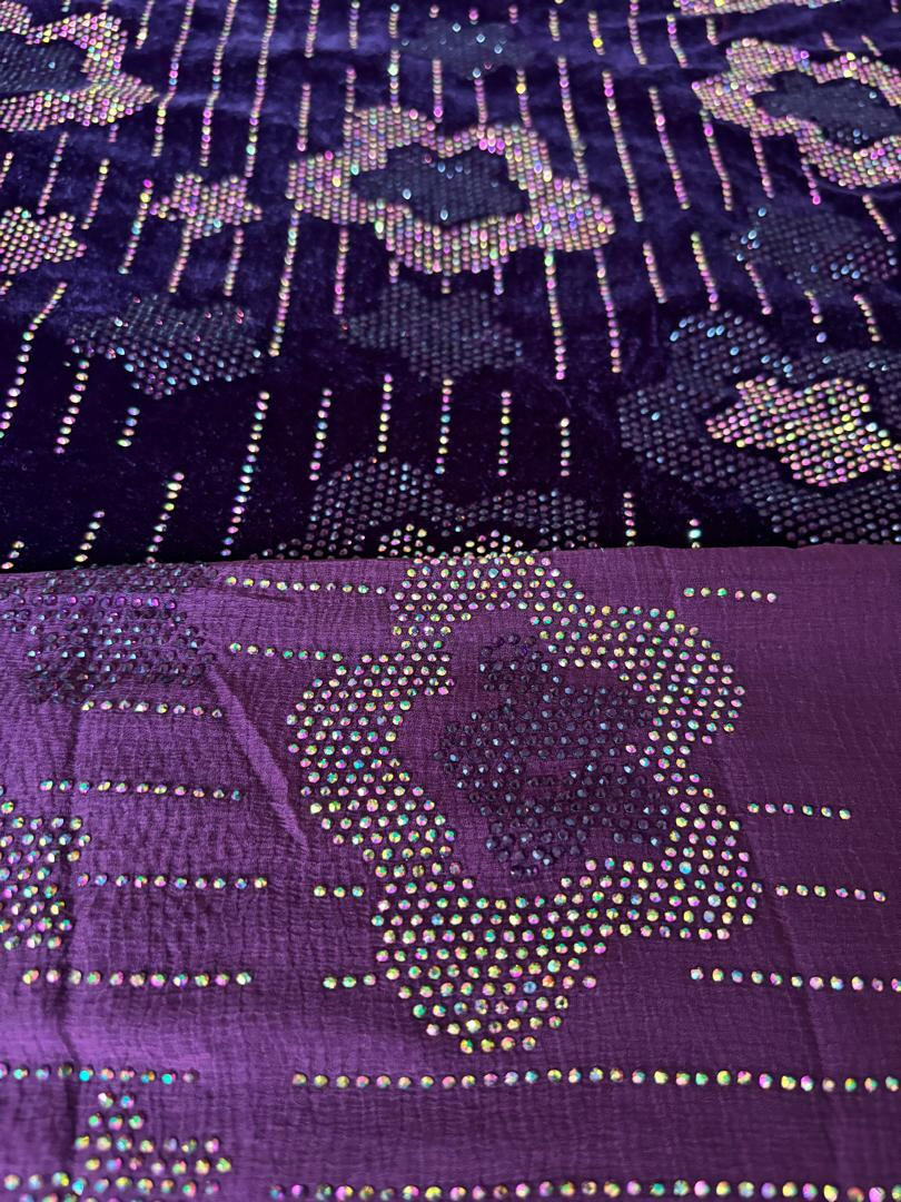 Luxury Velvet Stone Work Fabric 4 Royal Colors |Embellished with Rhinestones for Dresses & Occasions" - Mohammad collection