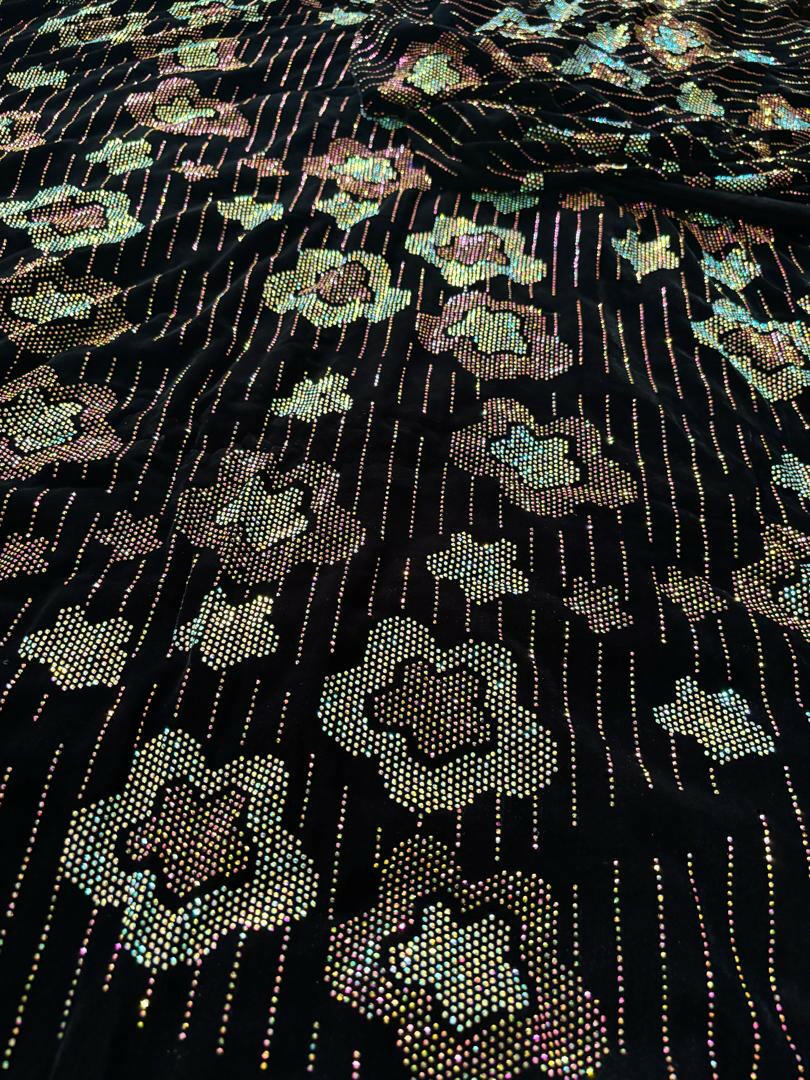 Luxury Velvet Stone Work Fabric 4 Royal Colors |Embellished with Rhinestones for Dresses & Occasions" - Mohammad collection