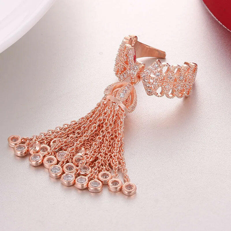Famous Brand Royal Tassel Rings for Women Inlay Cubic Zirconia Adjustable Crown Ring Bague Femme AR015