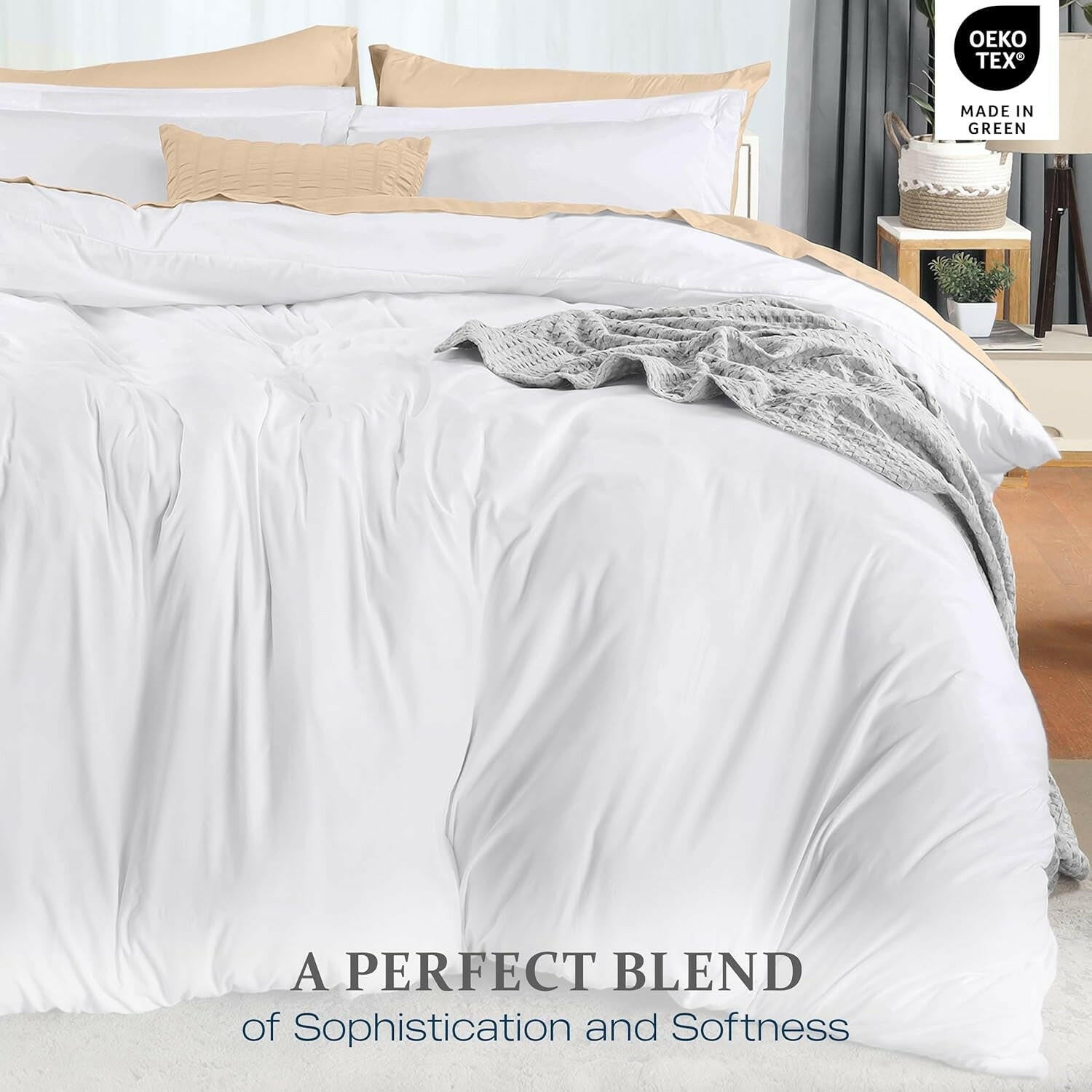 Duvet Cover Queen Size Set - 1 Duvet Cover with 2 Pillow Shams - 3 Pieces Comforter Cover with Zipper Closure - Soft Brushed Microfiber, 90 X 90 Inches (Queen, White)