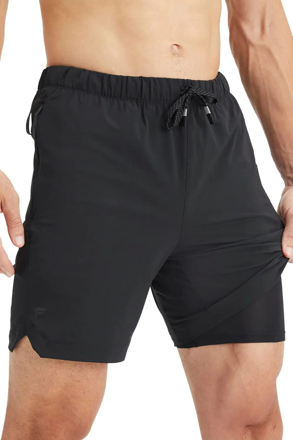 Fabletics Mens The One Short (Lined) Training Swimming Lightweight Quick-Dry Zip Pocket Stretch Woven 7&quot; Inseam XL Black