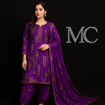 Royal Purple with Gold Embroidery & Blue Beads on Olive-Green Velvet