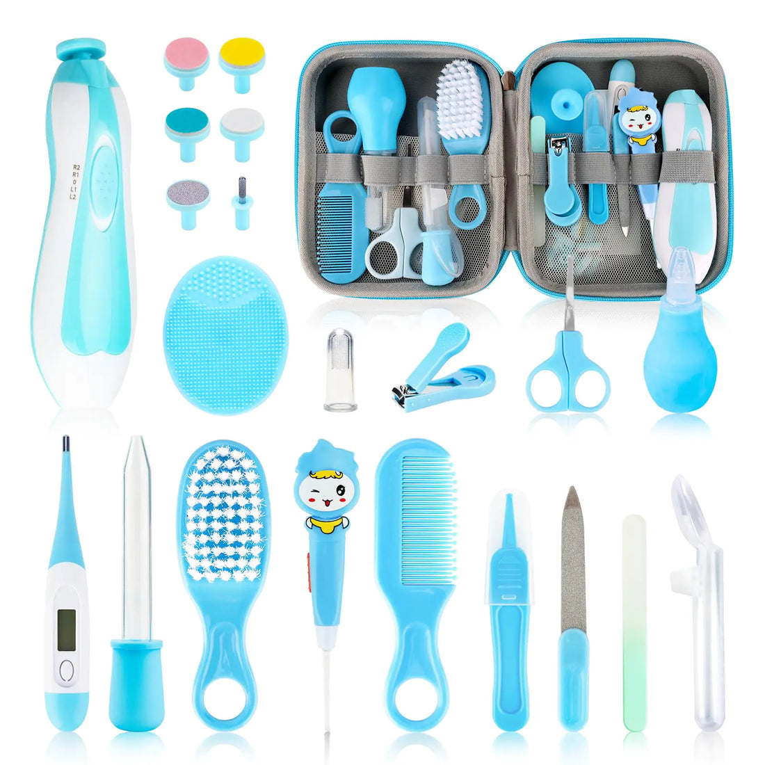 Baby Healthcare and Grooming Kit 22pcs Baby Electric Nail Trimmer Set Newborn Nursery Health Care Set for Newborn Infant Toddlers Baby Boys Girls Kids Haircut Tools (22 Kits Blue)